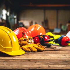 Safety equipment on wooden surface