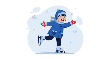 Young Boy Enjoying Ice Skating During a Cold Winter Season with Happy Expression