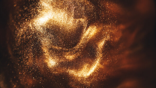 The real photo of Gold particles floating background, Liquid gold, golden abstract backdrop. Beautiful metallic yellow dust texture, Metallic paint close-up. Art Wallpaper waves surface.  - Powered by Adobe