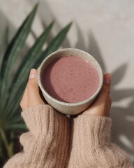 Person holding a cup of pink drink