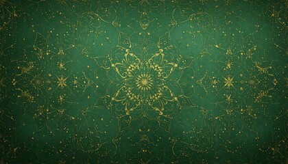 Ornate green backdrop with gold design
