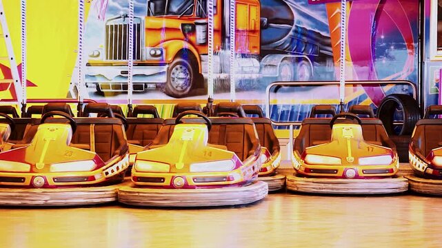 Autoscooter auf dem Oktoberfest in M&uuml;nchen, Detailaufnahme des Fahrgesch&auml;fts mit mehreren Scootern, Full UHD Video Clip, Spa&szlig;, Freizeitpark und Volksfeststimmung