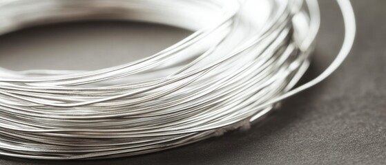 Metallic silver wire coil macro photography shiny texture and abstract design