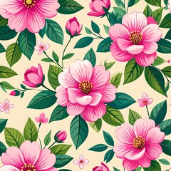 Pink floral pattern on cream background