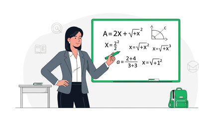 Fototapeta premium Educator Explaining Mathematical Equations On A Whiteboard During Lesson