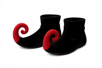 Jester shoes with red curled toes on transparent background