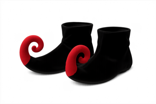 Jester shoes with red curled toes on transparent background