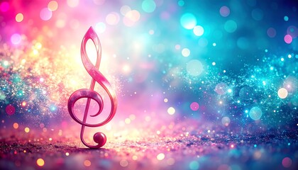 Vibrant music note on colorful bokeh background