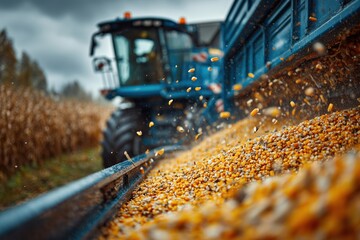 Harvesting corn with a forage harvester capturing silage mid air in an industrial agricultural setting