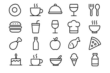 Various dining icons illustrating food and beverage options in a modern minimalist style