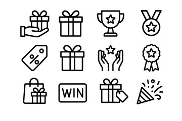 Icons representing gifts, awards, and celebrations in a minimalist design suitable for promotional materials and digital media