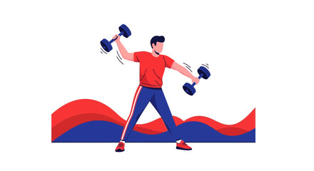 Fototapeta premium Energetic Individual Lifting Weights in Illustrated Workout Sequence for Fitness Goals