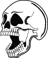 Flat Isometric Angry Horror Skull Head Side View with Open Mouth 