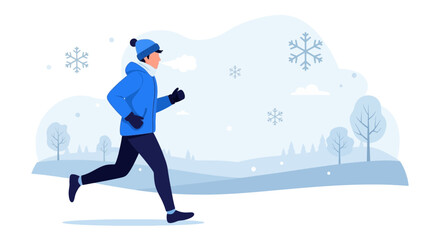 Energetic Runner in Winter Landscape, Ideal for Fitness And Exercise Themes