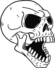 Flat Isometric Angry Horror Skull Head Side View with Open Mouth Illustration