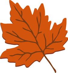 Red maple leaf illustration isolated on white background. Autumn natural decor. Cut out fall botany object. Hand drawn clipart, single natural graphic element.