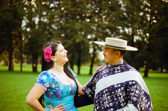 Joyful Huaso and Huasa in Traditional Attire