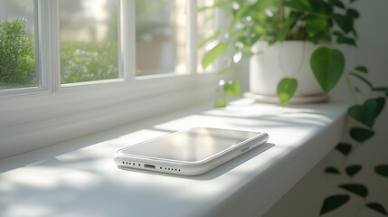 Phone charging on window ledge