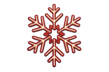 Red snowflake shining on transparent background for winter design