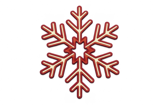 Red snowflake shining on transparent background for winter design