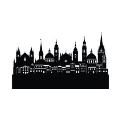 Fototapeta premium Vector art of black silhouette of a city skyline with various buildings