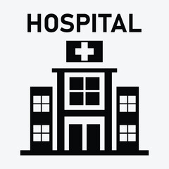 Simple black and white icon of a hospital building