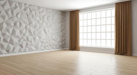 Obraz premium Modern interior design featuring textured wall and large window with curtains