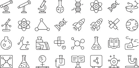 Naklejka premium Science and research icons black line art vector