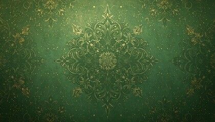 Ornate green background with gold patterns