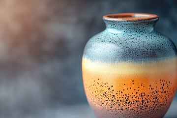 A speckled ceramic vase with teal, beige, and orange gradient, showcasing artistic craftsmanship.