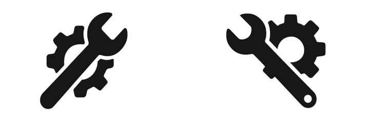 Wrench and gear symbols representing tools for mechanical work and engineering processes in a minimalist style