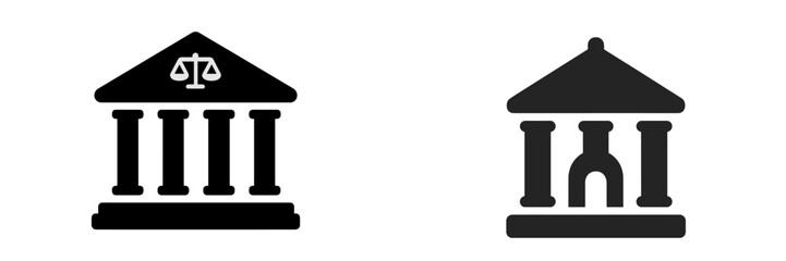 Iconic symbols representing justice and law in minimalist design style showing columns and scales