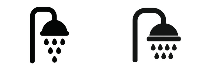 Simple shower head icons with water droplets in minimalistic design displayed on a white background