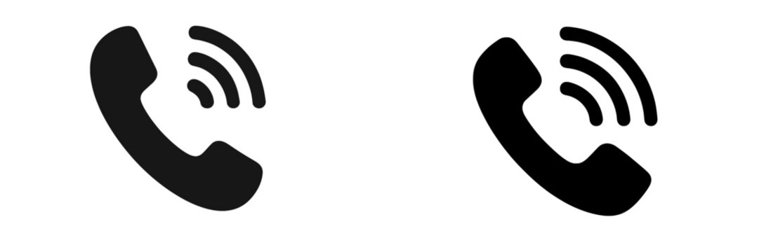 Modern telephone icons depicting incoming calls with sound waves emitted around them for clear communication reference