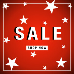 Vector Sale Banner with ‘Sale’ and ‘Shop Now’ Text on Red Background with Stars