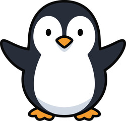 A charming pixel art illustration depicts a cheerful penguin. 