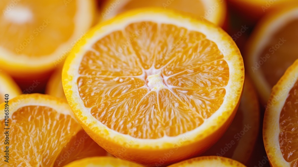 Poster close-up view of sliced oranges.