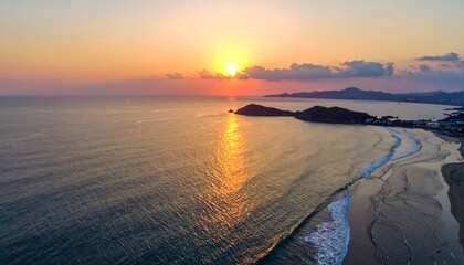 Panoramic sunset over a tranquil beach