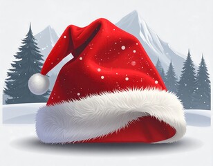 Festive Santa hat on snowy landscape