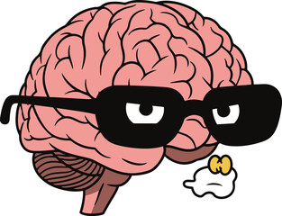 A pixel art illustration of a human brain wearing dark sunglasses, exuding a cool and slightly rebellious attitude.