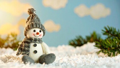 Festive snowman figurine in snow