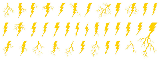 Vector lightning silhouettes set. Elements for thunderstorm design.