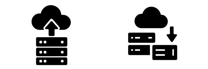 Cloud storage upload and download icons illustrating data transfer processes in technology
