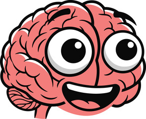 Illustration of a cheerful cartoon brain with large, expressive eyes and a wide smile, isolated on a white background. The style is playful and pixel art-inspired.