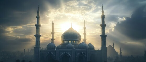Mosque building exterior with sunlight