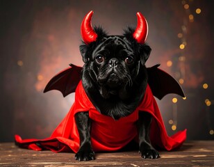 Pug dressed as devil