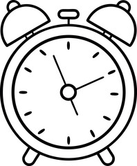 Minimalist Black and White Alarm Clock Line Drawing Illustration