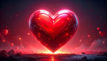 Papier peint photo Bordeaux Radiant heart on a glowing landscape  © Ayem