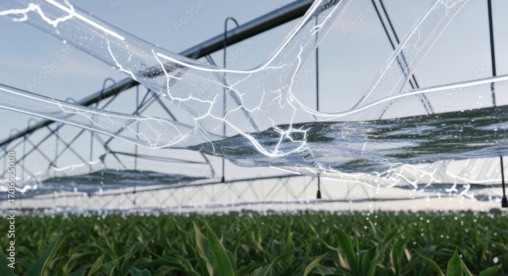 Poster dynamic midrange view of advanced irrigation setup employing selfhealing membranes illustrating wate