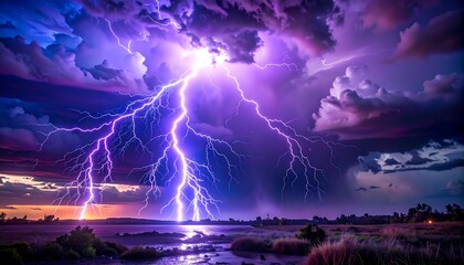 Dramatic lightning storm over a landscape